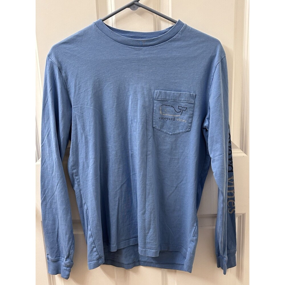 Vineyard Vines Mens Light Blue Whale Graphic Long Sleeve Pocket T Shirt Size S
